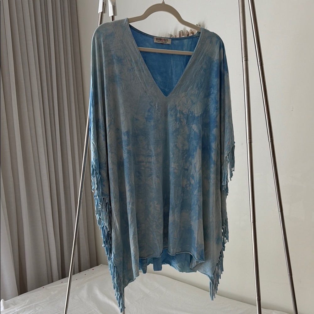 Seven Tees Blue Tie-Dye V-Neck Swim Cover-Up Poncho